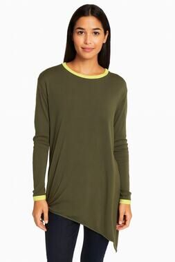 Cloth by Design Women’s Medium Tunic Top Green Yellow Trim Oversized Crewneck